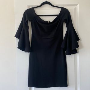 Off the shoulder black belle sleeve dress size 5 fits like a 0/2